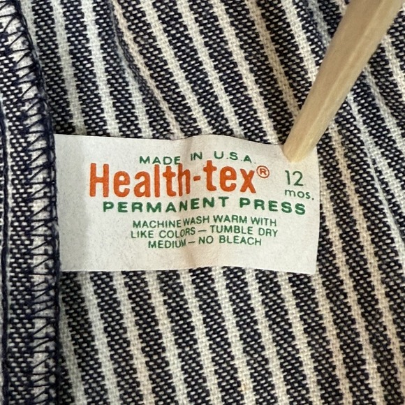Vintage Health Tex Overalls Kids 12 Mo Train Blue Striped Golden Puppy 80s USA - Picture 2 of 11